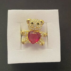 Gold and Red Teddy Bear Ring